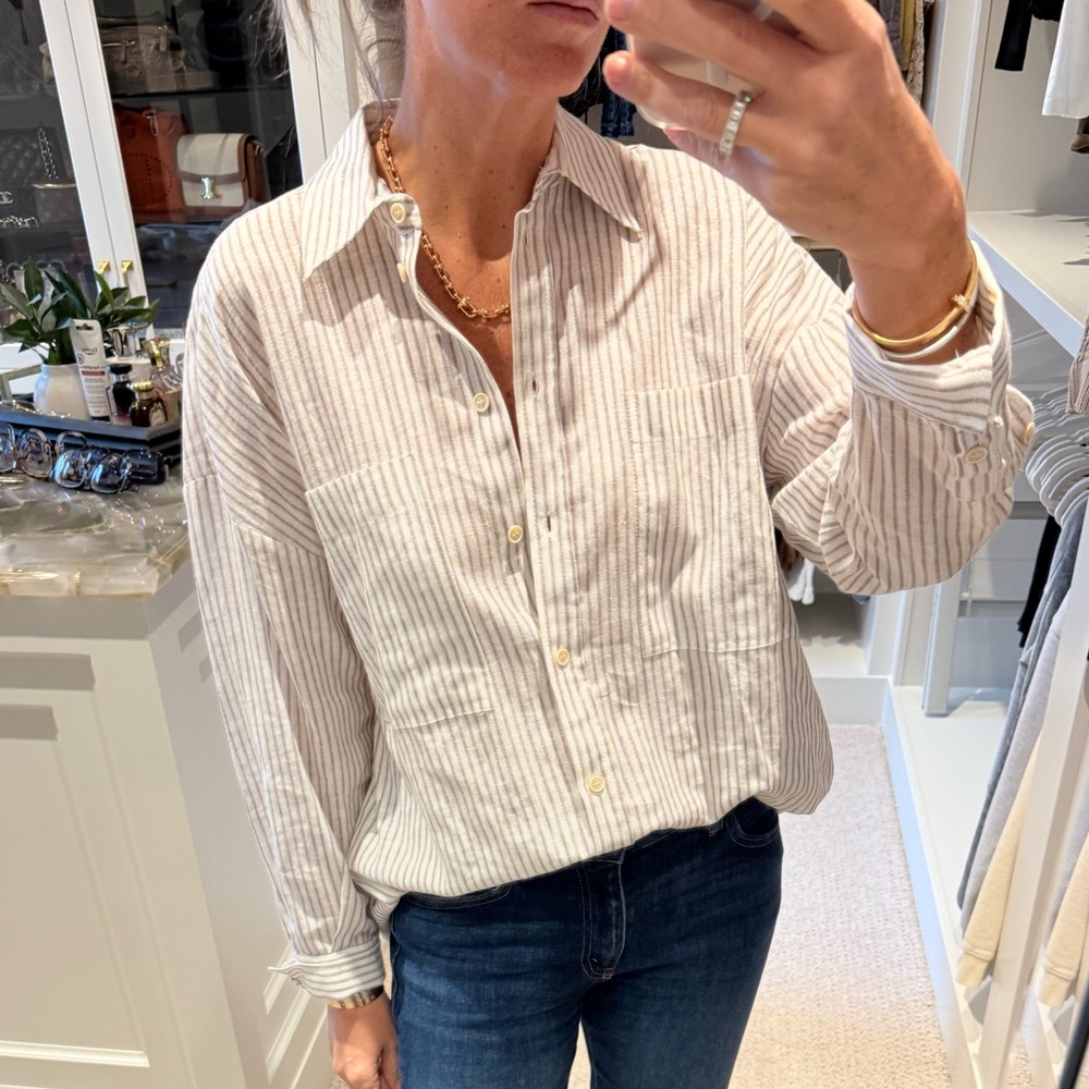 Zara striped metallic thread oversized shirt, size S